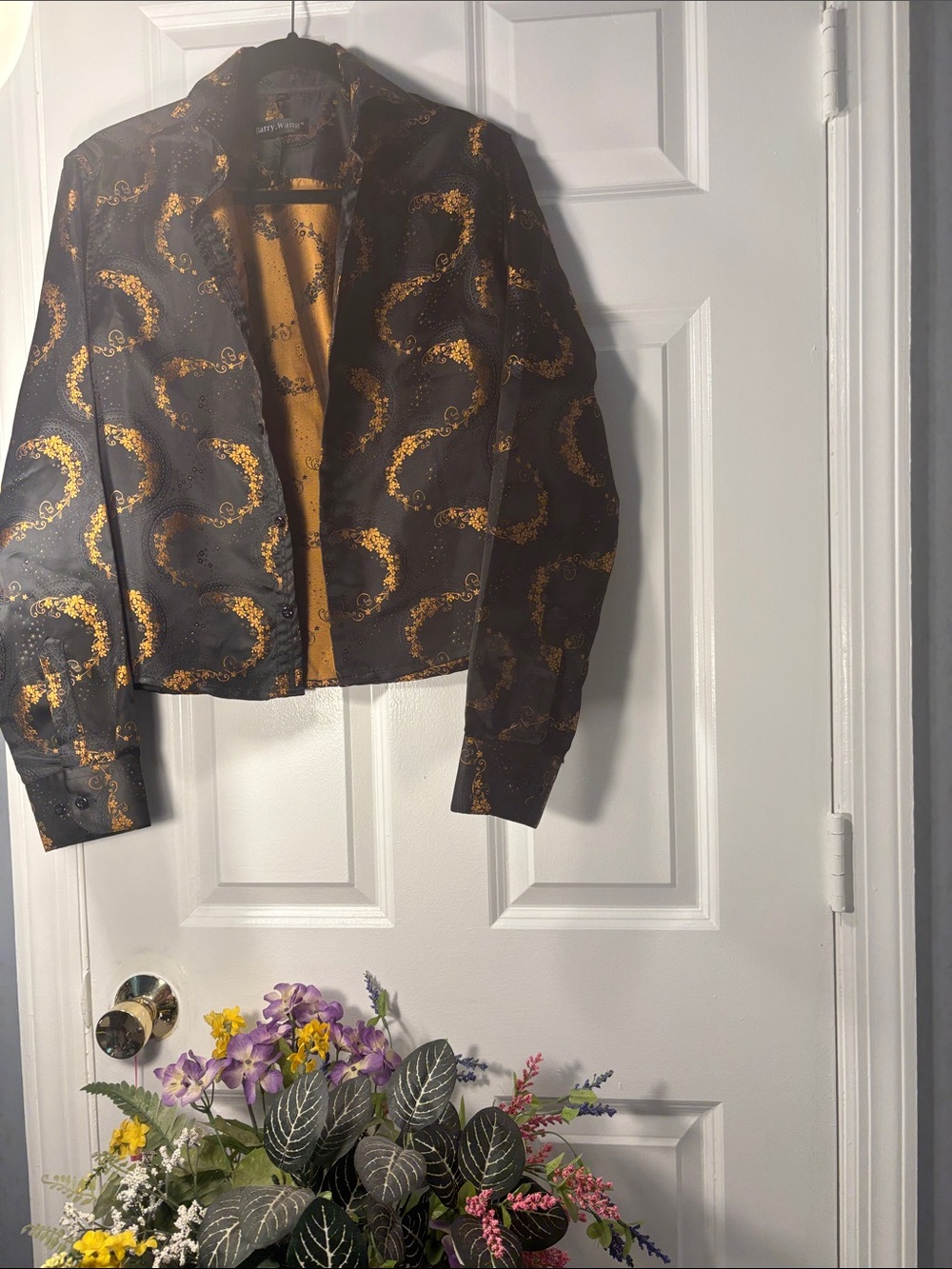 Barry Wang Men’s Medium Black & Gold Paisley Silk Blend Dress Shirt